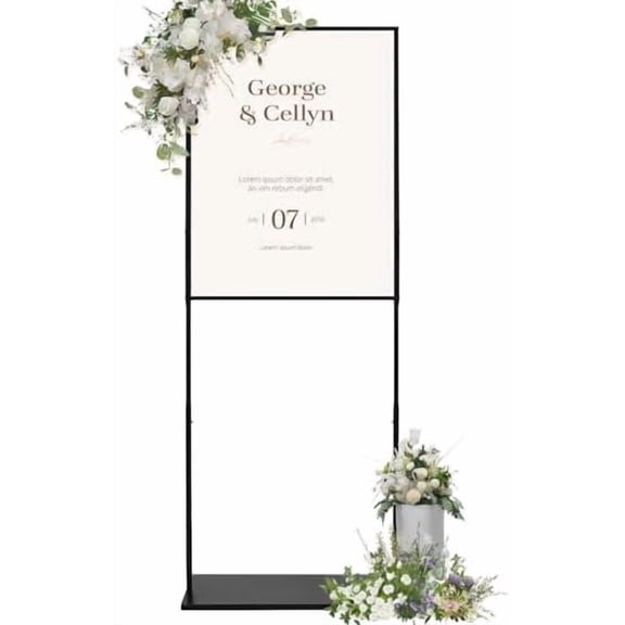 Wedding Sign Stand, Adjustable Metal Welcome Sign Stand 23.6"W x 63"H, Double-Sided for Board & Foam Sign, Floor Easel Frame Stands for Reception Party Bridal Baby Shower Poster Display