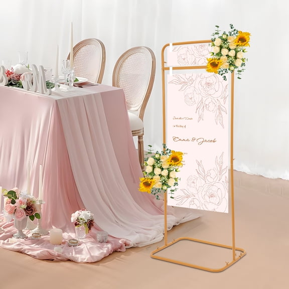 Wedding Sign Stand, Gold 4.9Ft Height Welcome Sign Frame, Seating Chart Frame, Guest List Directory Geometric Stand, Wedding Sign Floral Ceremony Decorations, Reception
