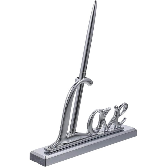 Wedding Signing Pen Set with Silver Plated Love Pen Holder for Guest Book Signing