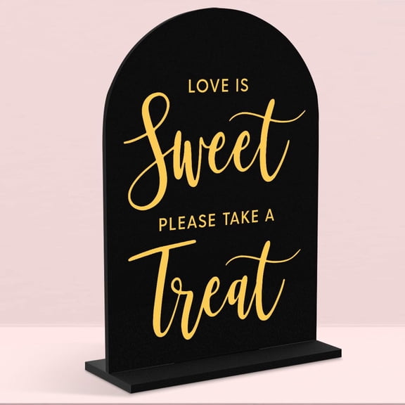 Wedding Signs, Love is Sweet Sign for Dessert Table, Wedding Decorations for Ceremony,Arch Acrylic Table Top Sign for Wedding Reception and Event Party,5x7 Inch Bridal Shower Decor (Black