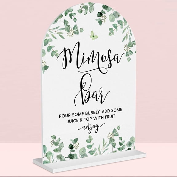 Wedding Signs, Mimosa Bar Sign Acrylic, Wedding Sign Mimosa Bar for Wedding Reception & Event Party,Bridal Shower Decorations, Wedding Table Sign Accessories 5 x 7 Inch (Eucalyptus)