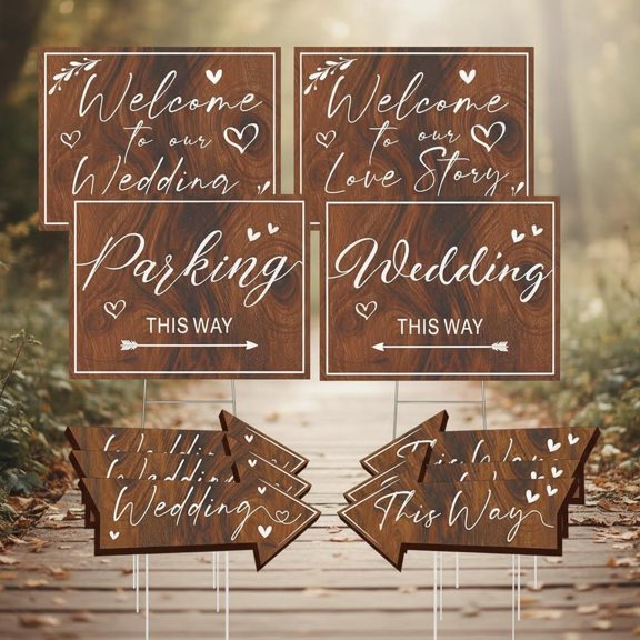 Wedding Signs Outdoor Party Decoration Kits Weddings This Way Sign for Ceremony Reception Double-Sided Marriage Lawn Yard Sign Parking Direction Arrows with Stakes for Bridal Shower