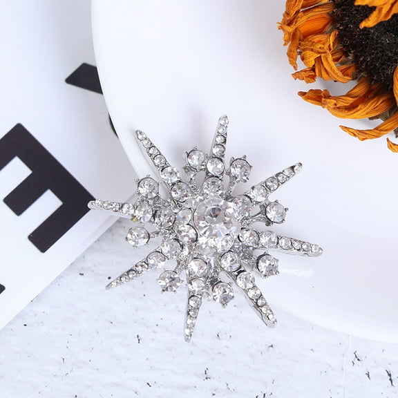 Wedding Silver Snowflake Diamante Brooch Rhinestone Crystal Broach Pin Xmas Gift