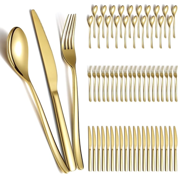 Wedding Silverware Set 60 count Service for 20, Titanium  Stainless Steel Flatware Set,  Spoons Forks  Set for , Wedding, Restaurant, Dishwasher Safe
