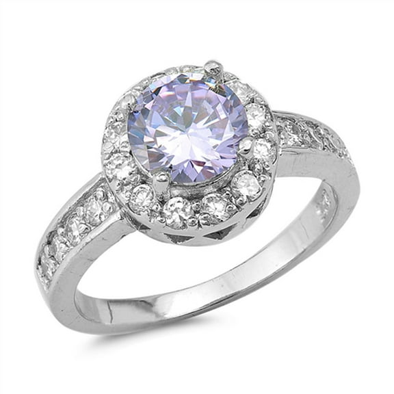 Wedding Simulated Lavender Halo Ring .925 Sterling Silver Band Purple CZ Jewelry Female Size 10
