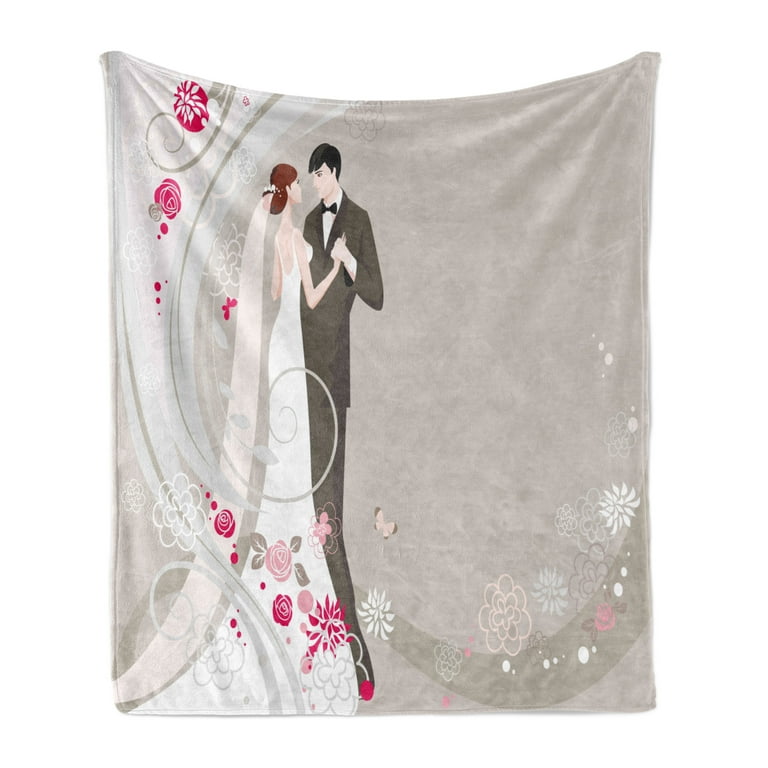 Wedding Soft Flannel Fleece Blanket Abstract Wedding Ceremony Floral Ornament Designs Bride and Groom Celebration Cozy Plush for Indoor and Outdoor