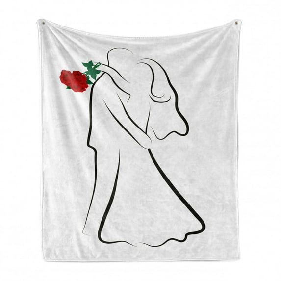 Wedding Soft Flannel Fleece Blanket, Classical Simple Silhouette of Wedding Couple in Love Red Roses Happy Moments, Cozy Plush for Indoor and Outdoor Use, 60" x 80", Vermilion Black, by Ambesonne