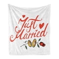 thumbnail image 1 of Wedding Soft Flannel Fleece Blanket, Just Married Hand Writing in Red and Rose with Wedding Rings Celebration, Cozy Plush for Indoor and Outdoor Use, 50" x 70", Fern Green White Red, by Ambesonne, 1 of 5