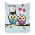 thumbnail image 1 of Wedding Soft Flannel Fleece Throw Blanket, Celebration 2 Cartoon Style Funny Owls Husband Wife Bride and Groom, Cozy Plush for Indoor and Outdoor Use, 60" x 80", Purple Blue Pink, by Ambesonne, 1 of 5