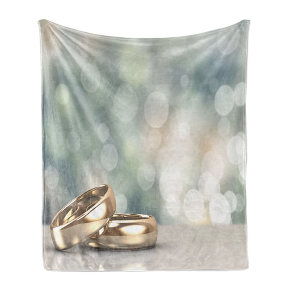Wedding Soft Flannel Fleece Throw Blanket, Celebration 2 Wedding Engagement Rings on Bokeh Abstract Background Photo Print, Cozy Plush for Indoor and Outdoor Use, 50" x 70", Multicolor, by Ambesonne