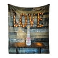 thumbnail image 1 of Wedding Soft Flannel Fleece Throw Blanket, Celebration Wedding Cake with the Word Love as Sinage on Wooden Background Print, Cozy Plush for Indoor and Outdoor Use, 70" x 90", Multicolor, by Ambesonne, 1 of 6