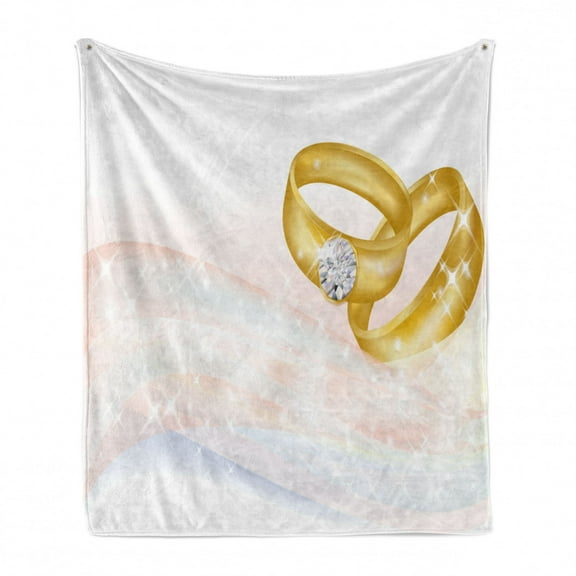 Wedding Soft Flannel Fleece Throw Blanket, Wedding Rings on Abstract Backdrop Romance Marriage Engagement, Cozy Plush for Indoor and Outdoor Use, 50" x 60", Baby Blue Pale Pink, by Ambesonne
