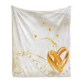 thumbnail image 1 of Wedding Soft Flannel Fleece Throw Blanket, Wedding Rings Entangled in Shape of Heart 3D Style Romantic Design Art Print, Cozy Plush for Indoor and Outdoor Use, 60" x 80", Marigold White, by Ambesonne, 1 of 6