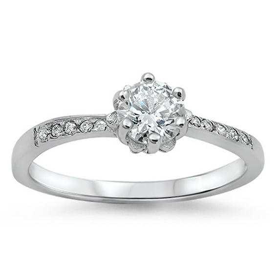 Wedding Solitaire Clear Cubic Zirconia Wholesale Ring .925 Sterling Silver Band White Female Size 10
