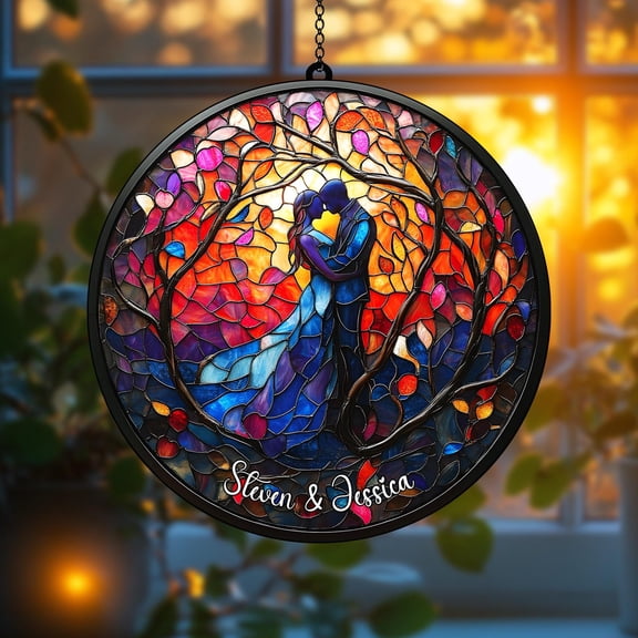 Wedding Stained Glass Suncatcher Bride and Groom Ornament, Mr & Mrs Couples Gift, Bridal Shower Gift, Personalized Wedding Keepsake