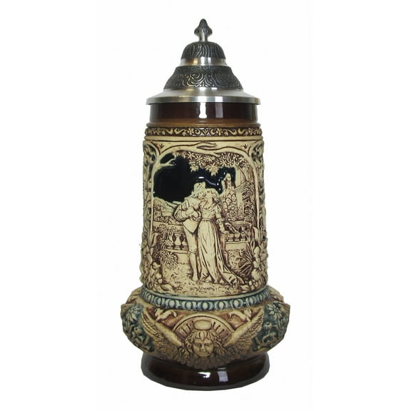 Wedding Stein, brown, unhandpainted, ptd. pewter lid, 0.5 liter tankard, beer mug