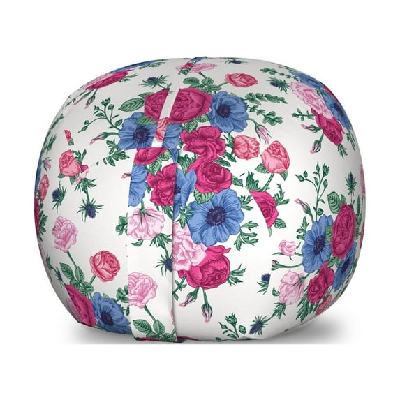 Wedding Storage Toy Bag Chair, Floral Pattern with Bridal Bouquet of Colorful Flowers Roses Anemones and Eustoma, Stuffed Animal Organizer Washable Bag, Small Size, Multicolor, by Ambesonne