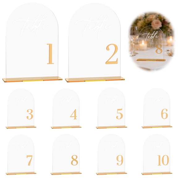 Wedding Table Number 1 to 10 with Stand Elegant Number Arch Acrylic Sign with Holder 3D Table Numbers for Wedding Reception Party Anniversary Event,5 x 7 in