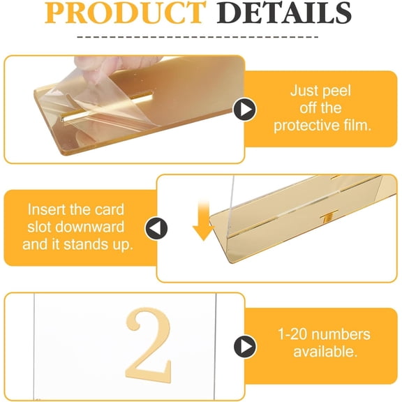 Wedding Table Numbers 1-20 with Stands 3D Gold Number 5.5 x 7 Arch Transparent Acrylic Signs with Holder Clear Acrylic Table Numbers for Wedding Reception Anniversary Party Events