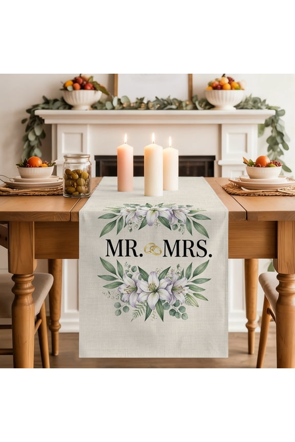 Wedding Table Runner, Mr Washable Cotton-linen Table Runners Dining Kitchen Decoration for Everyday Home Wedding Party Decor, 13 x 36 Inch