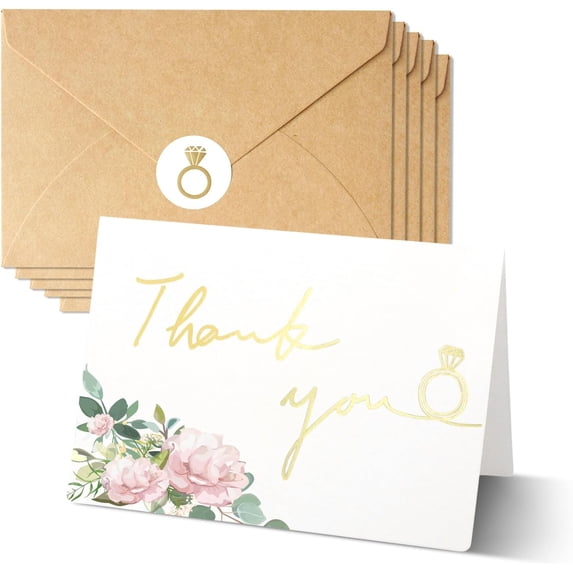Wedding Thank You Cards with Envelopes, 20 Pack Floral Bridal Shower Thank You Cards Bulk with Stickers, 4X6 Inch Blank Thank You Wedding Cards with Envelopes