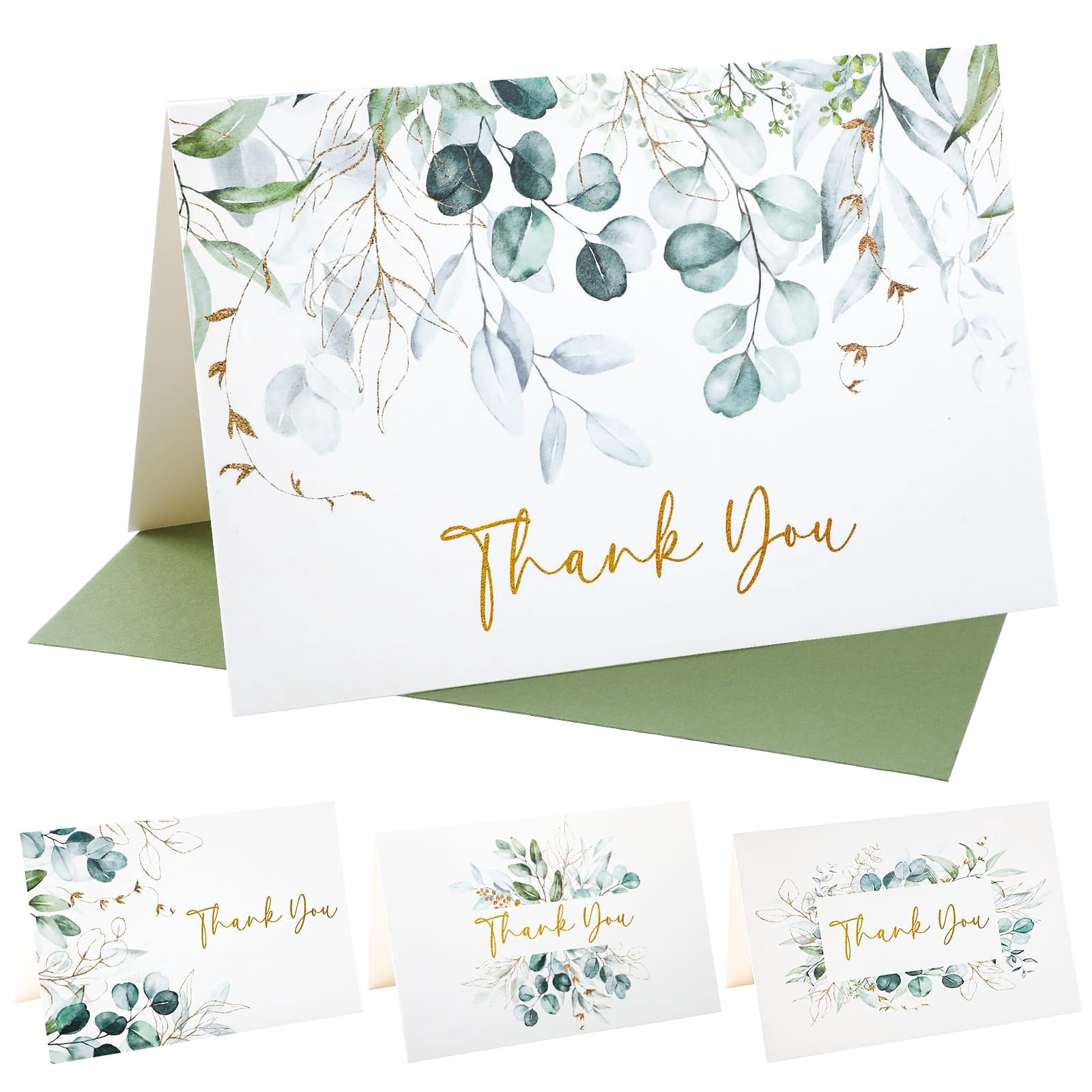 Wedding Thank You Cards with Envelopes & Stickers - 100 Pack Eucalyptus ...