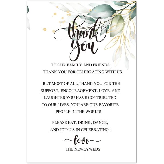 Wedding Thank You Place Setting Cards, Greenery Wedding Reception Thank You Cards, Table Centerpieces and Wedding Decorations, Wedding, Bridal, Engagement, Anniversary, 4x6 Inch, Pack of 50