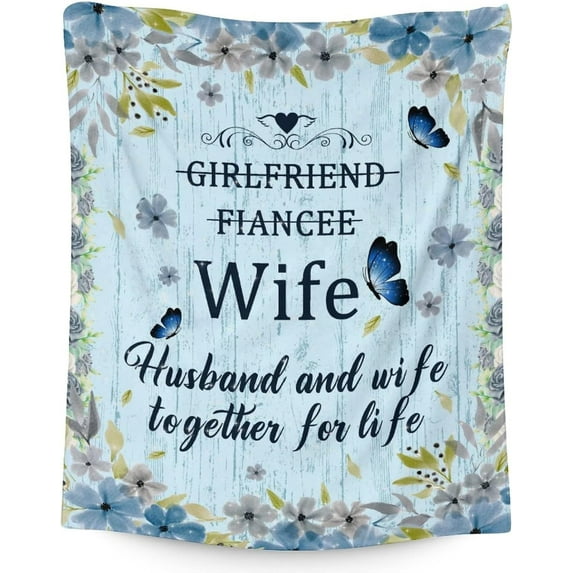 Wedding Throw Blanket - Soft, Fuzzy & Warm - 40x50 Inches Marriage Prayer Blankets for Bride, Groom - Light Blue Modern Throws Gifts for Newlywed Couples