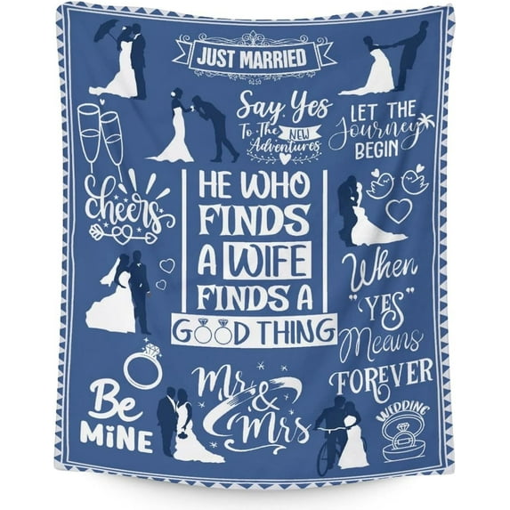 Wedding Throw Blanket - Soft, Fuzzy & Warm - 40x50 Inches Marriage Prayer Blankets for Bride, Groom - Blue Modern Throws Gifts for Newlywed Couples