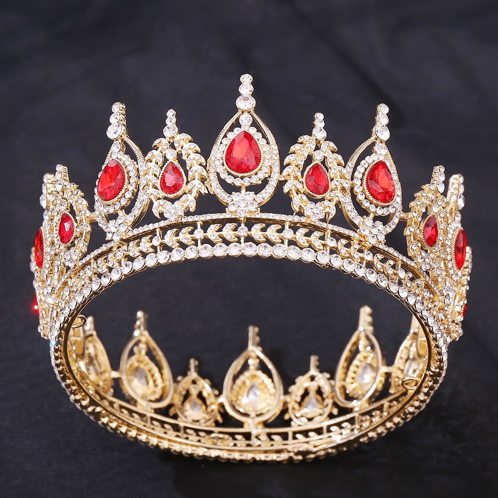 Wedding Tiara Metal Crown Sparkling Round Blue Rhinestones Show