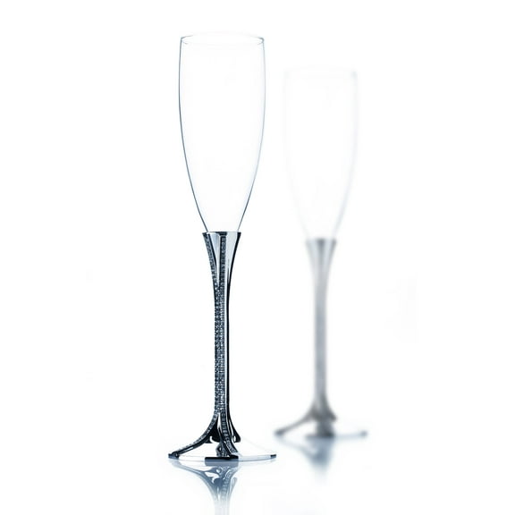 Wedding Toasting Glass Set Silver Plated Ambiray Diamond