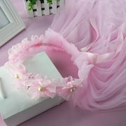Wedding Tulle Flower Girls Veils with Ribbon Edge Elegant Bride Accessories Long Girl Veil with Pleated Flower Crown