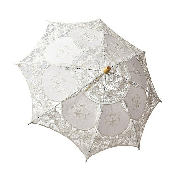 Wedding Umbrella Bridal Wedding Umbrella Large Embroidered Lace Sun Parasol, Wooden Handle 45cm Diameter for Photo Shows Dancing Party Decor White Decorations Bridal Parasol