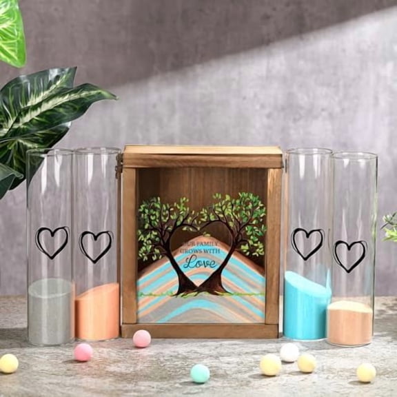 Wedding Unity Sand Ceremony Kit with Wood Box 4 Ceremony Vase 4 Wedding Sand Function Sets for Marriage Bridal Party(Classic Color,Tree)
