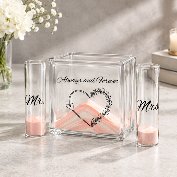 Wedding Unity Sand Ceremony Set with Glass Vases, Beige and Orange Decorative Sand