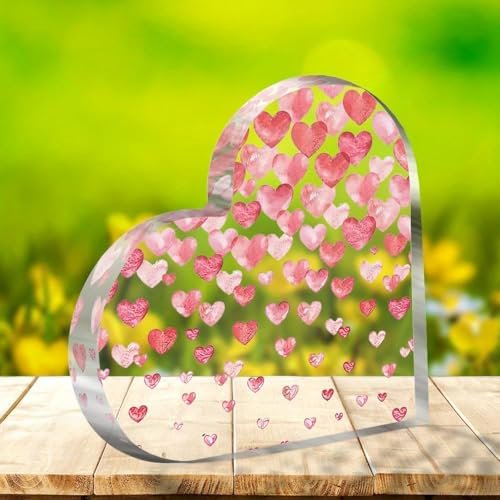 Wedding Valentines Falling Hearts Irregular Design Acrylic Heart Plaque Heart Shaped Decorative Sign Romantic Keepsake Gift for Home Office Desk Tabletop Display 4X4 Inch