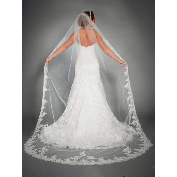 Wedding Veil Cathedral Long Wedding Veil Lace Veils for Brides With Comb for women Floral 118" Veil Headpeice (Ivory)