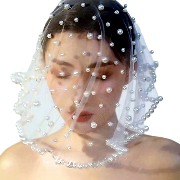 Wedding Veil Pearls Beaded Edge 1 Layer Soft Tulles 20inch Length Bridals Veil Pearls Wedding Veil Soft Bridals Veil