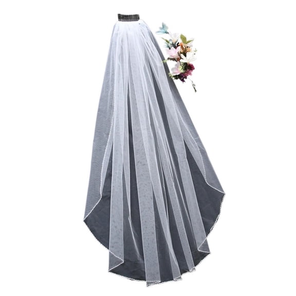 Wedding Veil with Crystal Edge Bridal Veils Pearls Beads Wedding Accessories for Bride
