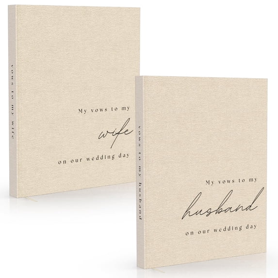 Wedding Vow Books His and Hers - 2 Pack Personalized His & Hers Book - Linen Hardcover Bride and Groom Notebook for Ceremony Vows - Bookmark & Lined Pages - Renewal & Wedding Must Haves