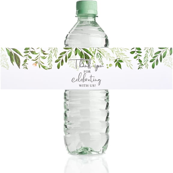 Wedding Water Bottle Labels, 50 Pcs Thank You Advanced Greenery Leaves Water Bottle Wraps Water Bottle Stickers for Birthday Baby Shower