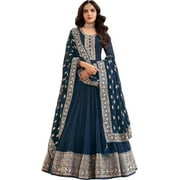 Wedding Wear Indian Designer Salwar Kameez Suits Pakistani Anarkali Gown Dress ( Blue, XXL - 46 )
