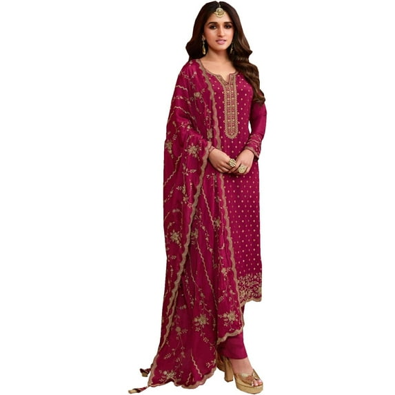 Wedding Wear Indian Designer Shalwar Kameez Suits Pakistani Trouser Pant Dress ( Pink, XL - 44 )