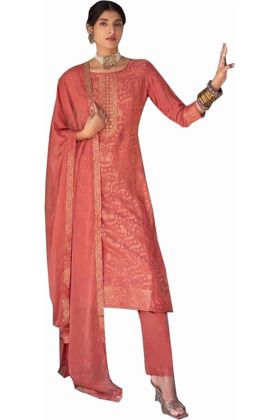 Wedding Wear Indian Pakistani Ready to Wear Beautiful Dress Salwar Kameez Pant Suits ( Peach, M - 40 )