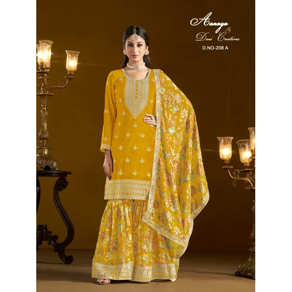 Wedding Wear Kurta Sharara Dupatta Set Indian Women's Bollywood Wear Kurtis Set