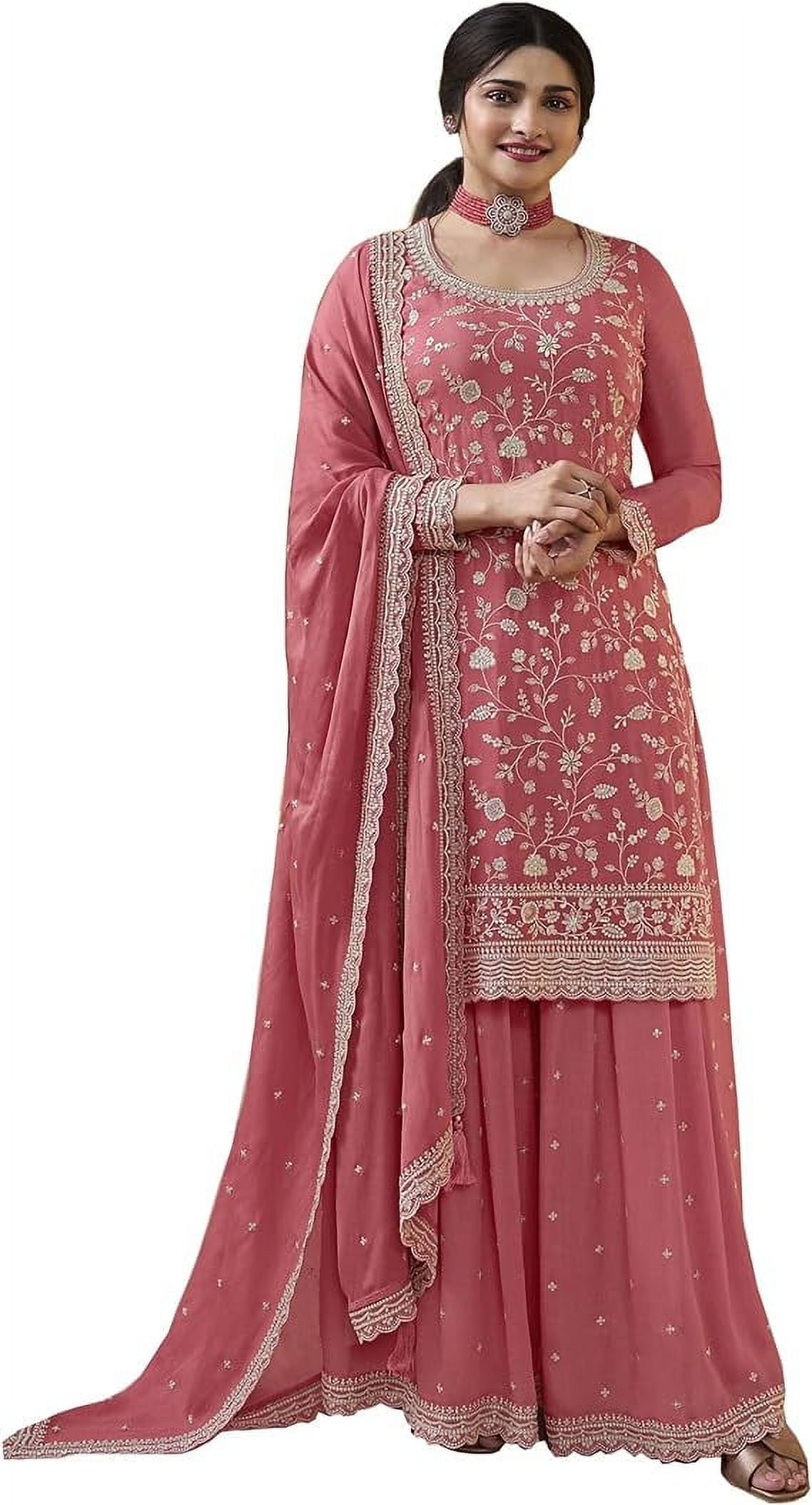 Wedding Wear Pakistani Shalwar Kameez Suits Indian Designer Stitched Plazo  Dress ( Peach, L - 42 ) - Walmart.com
