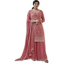 Wedding Wear Pakistani Shalwar Kameez Suits Indian Designer Stitched Plazo Dress ( Peach, XL - 44 )