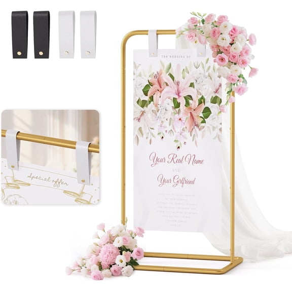 Wedding Welcome Sign Stand, Adjustable Welcome to Our Wedding Sign Holder,Heavy Duty Easel Stand for Sign, Wedding Seating Chart Stand, Easel for Display (Gold)