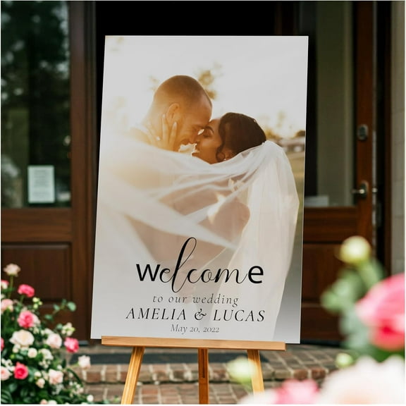 Wedding Welcome Sign With Photo - Wedding Photograph Signs for Reception - Wedding Reception Signs - Welcome to Our Wedding Sign (Paper)
