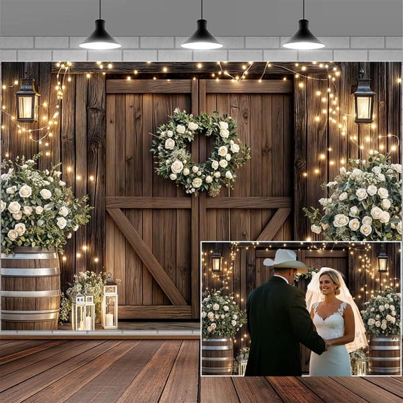 Wedding Western Backdrops Vintage Country Brown Wooden Barn Door Photo Backdrop Photography Background Wood Plank Anniversary Bridal Baby Shower Birthday Party Photo Shoot Decorations